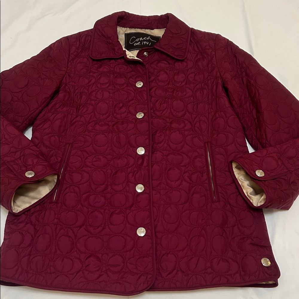 Coach Maroon Quilted Logo Jacket M